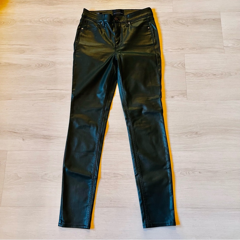 White House Black Market Dark Green High-Rise Coated Skinny Jeans Size 27